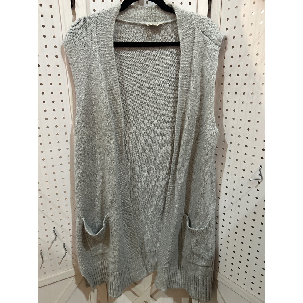 LOFT Outlet Grey Knit Sleeveless Long Open Front Cardigan Vest Sweater Women's L